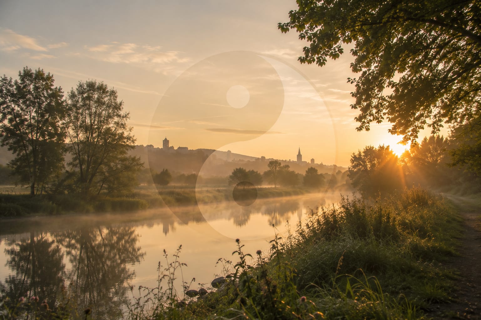 Akupunktura w Czeladzi – widok na zamek nad rzeką z symbolem Yin Yang, gabinet ShenTi TCM