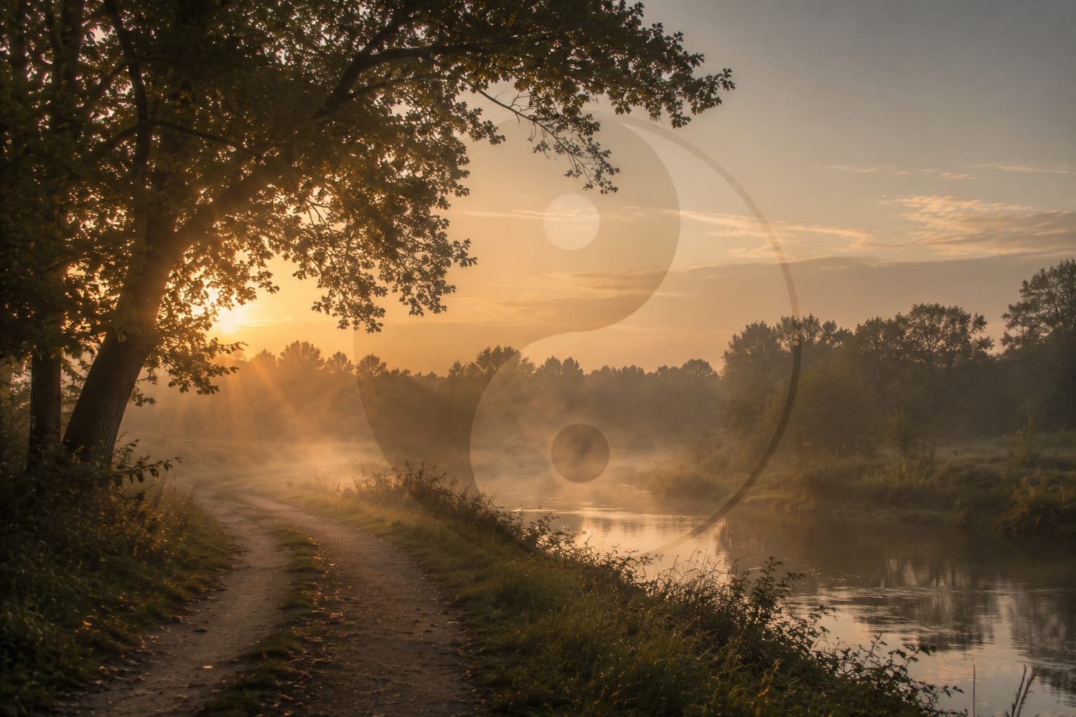 Akupunktura w Dąbrowie Górniczej – ścieżka nad rzeką z drzewem i symbolem Yin Yang, gabinet ShenTi TCM